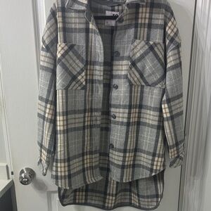 So Plaid Button-Up Shacket Shirt Jacket Oversized